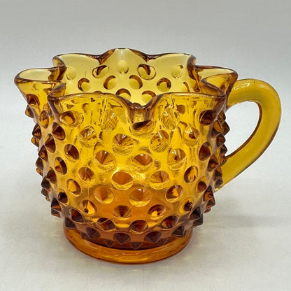 Vintage Fenton Colonial Amber Hobnail Full Star Sugar Bowl & Creamer Set /cb