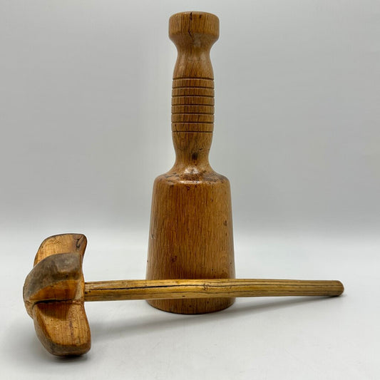 Antique Wooden Potato Masher & Hand Mixer Kitchen Utensils Primitive /cb