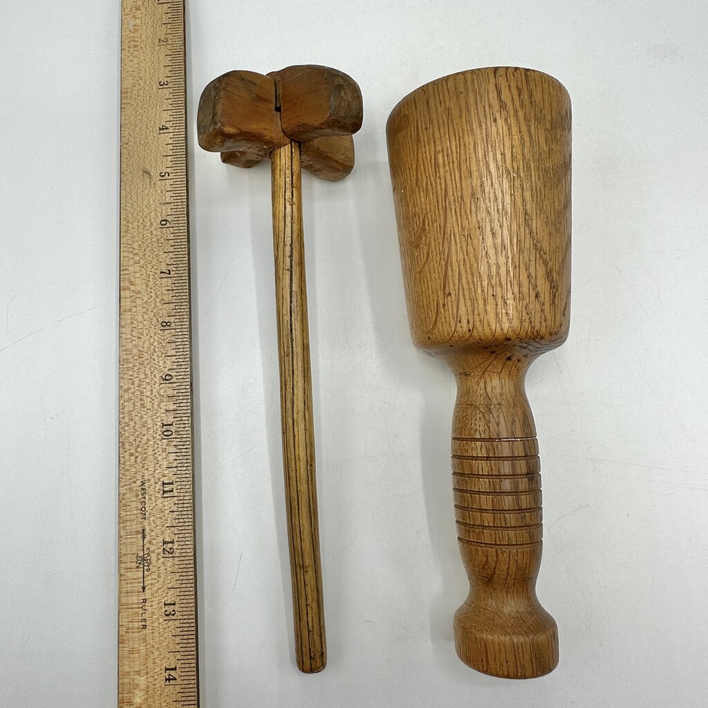 Antique Wooden Potato Masher & Hand Mixer Kitchen Utensils Primitive /cb