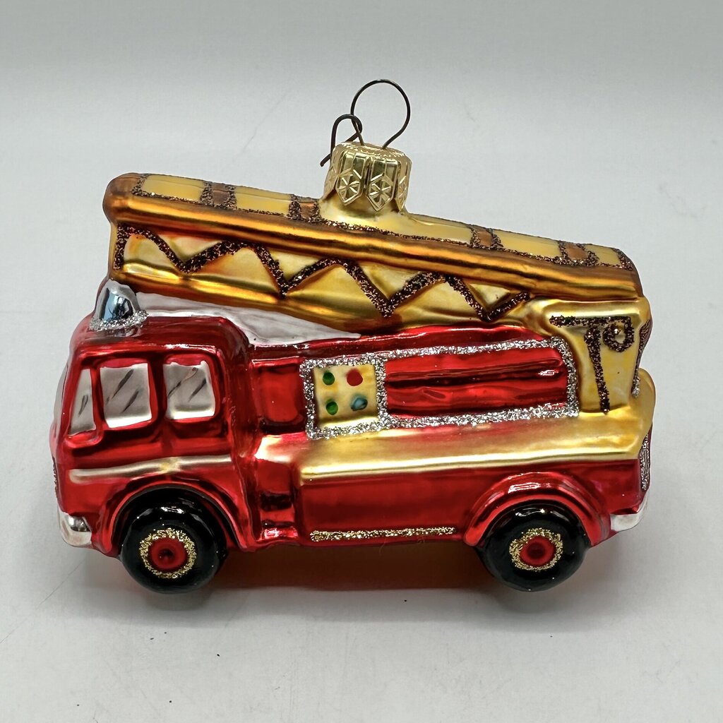 Vintage Fire Truck & Fire Hydrant Blown Glass Christmas Ornaments /cb