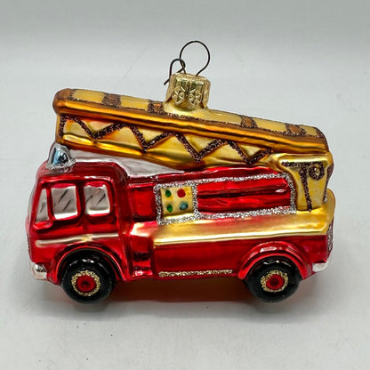 Vintage Fire Truck & Fire Hydrant Blown Glass Christmas Ornaments /cb