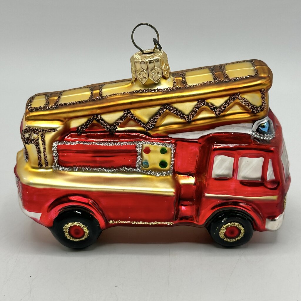 Vintage Fire Truck & Fire Hydrant Blown Glass Christmas Ornaments /cb