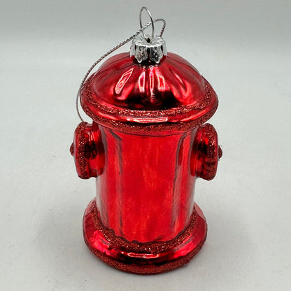 Vintage Fire Truck & Fire Hydrant Blown Glass Christmas Ornaments /cb