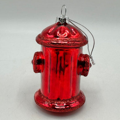 Vintage Fire Truck & Fire Hydrant Blown Glass Christmas Ornaments /cb