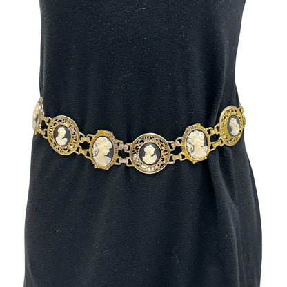 Vintage Harwill NY Women’s Cameo Belt-Statement Piece -Gold Tone Metal 36 Inches /cb