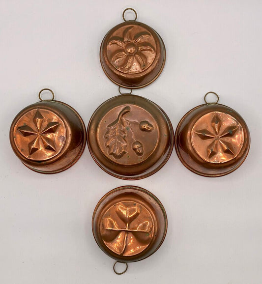 Vintage 5pc Copper Tin Lined Molds Made in Sweden /b
