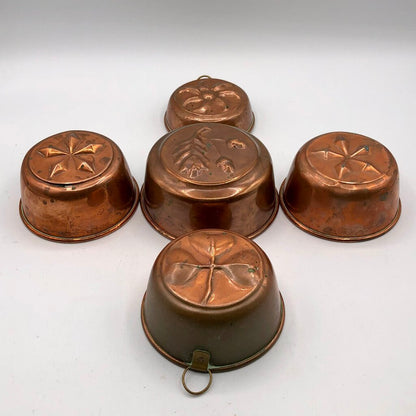 Vintage 5pc Copper Tin Lined Molds Made in Sweden /b