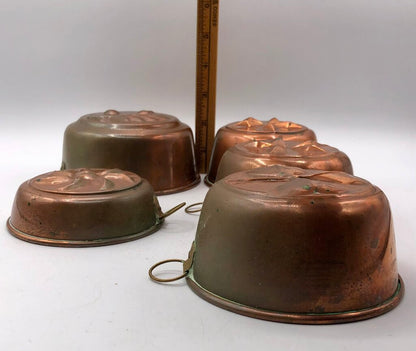 Vintage 5pc Copper Tin Lined Molds Made in Sweden /b