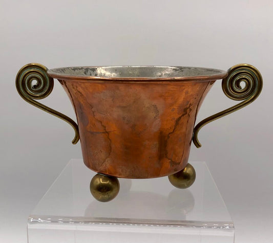 Small Footed Brass & Copper Decor Trinket Pot /b