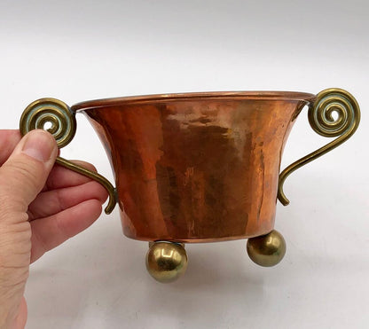 Small Footed Brass & Copper Decor Trinket Pot /b