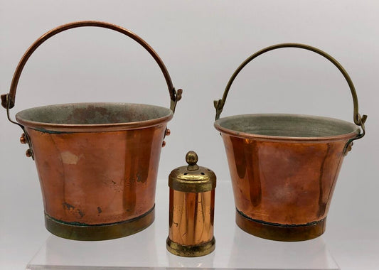 Vintage Sweden Miniature Copper Pails w/ Copper & Brass Shaker /b