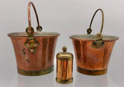 Vintage Sweden Miniature Copper Pails w/ Copper & Brass Shaker /b
