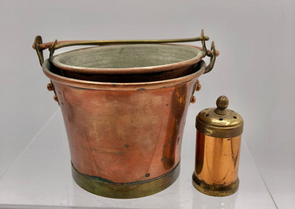 Vintage Sweden Miniature Copper Pails w/ Copper & Brass Shaker /b