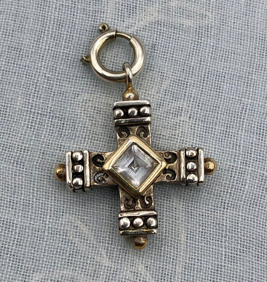 CNA Pranda 925 Sterling Cross Charm w/ Gemstone /b