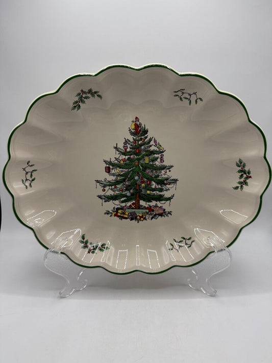 Spode Christmas Tree Large Scalloped Oval Serving Tray /rb
