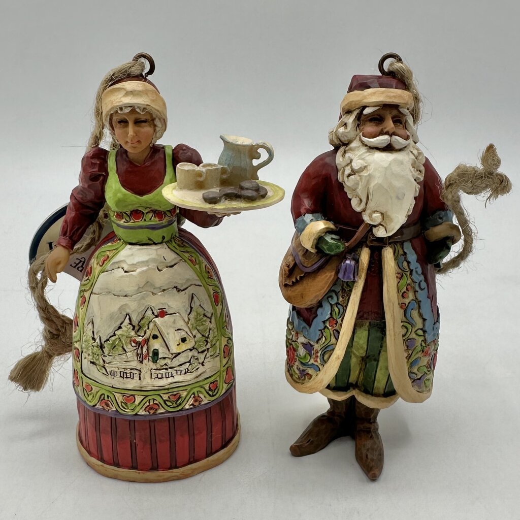 Jim Shore Heartwood Creek 2006 Set of 2 Santa & Mrs Claus Hanging Resin Ornaments in Box /cb