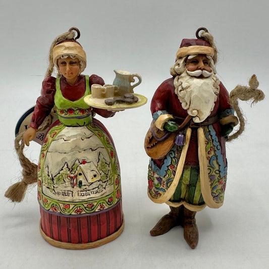 Jim Shore Heartwood Creek 2006 Set of 2 Santa & Mrs Claus Hanging Resin Ornaments in Box /cb