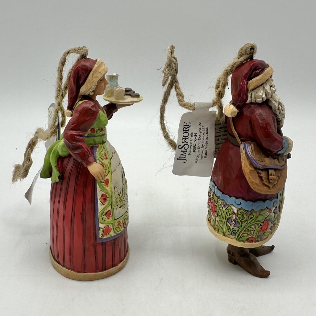 Jim Shore Heartwood Creek 2006 Set of 2 Santa & Mrs Claus Hanging Resin Ornaments in Box /cb
