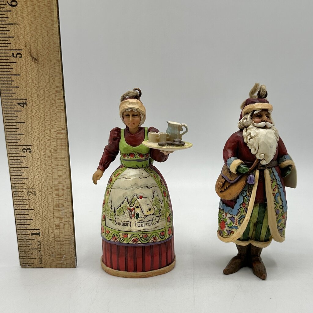 Jim Shore Heartwood Creek 2006 Set of 2 Santa & Mrs Claus Hanging Resin Ornaments in Box /cb