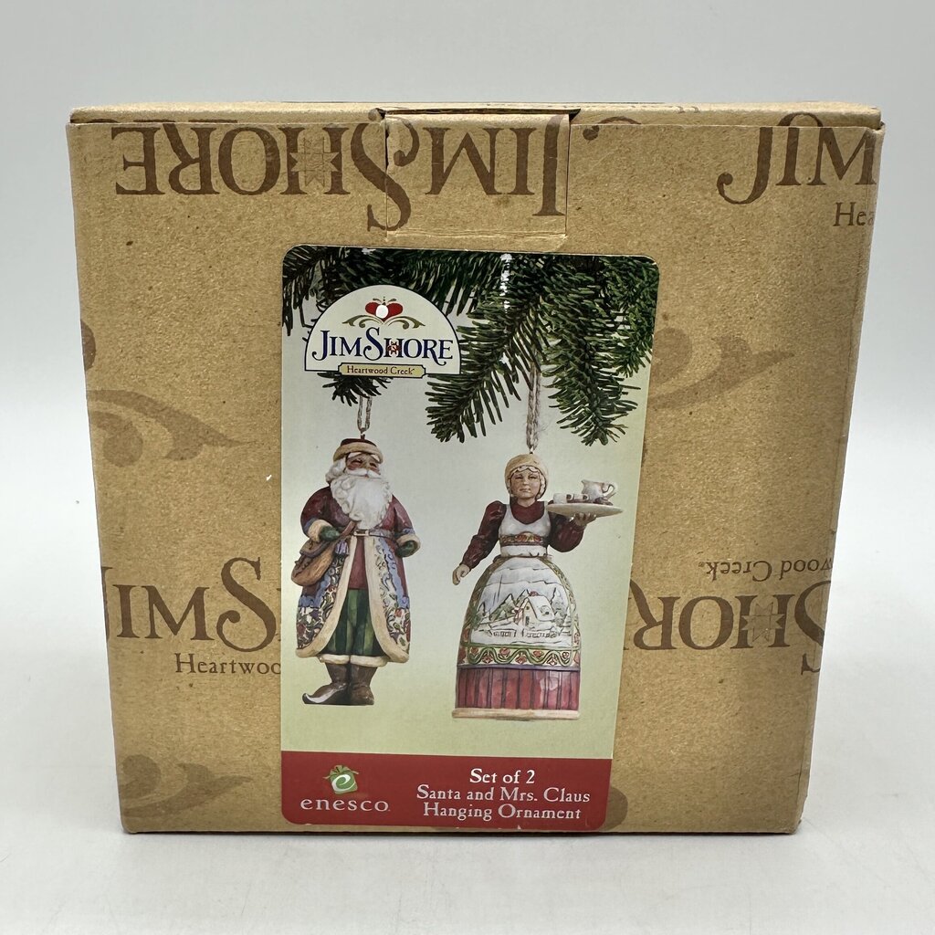 Jim Shore Heartwood Creek 2006 Set of 2 Santa & Mrs Claus Hanging Resin Ornaments in Box /cb