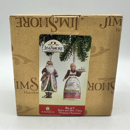 Jim Shore Heartwood Creek 2006 Set of 2 Santa & Mrs Claus Hanging Resin Ornaments in Box /cb
