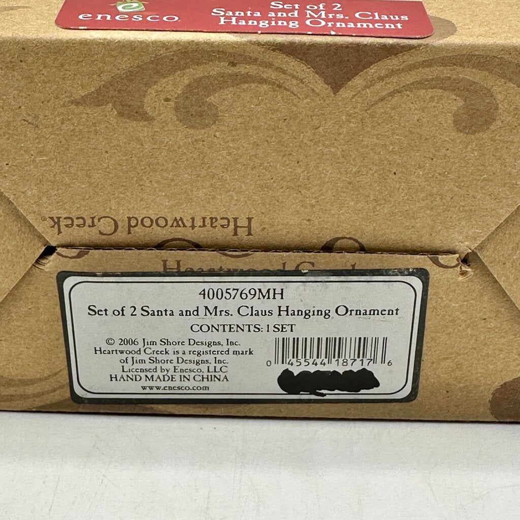 Jim Shore Heartwood Creek 2006 Set of 2 Santa & Mrs Claus Hanging Resin Ornaments in Box /cb