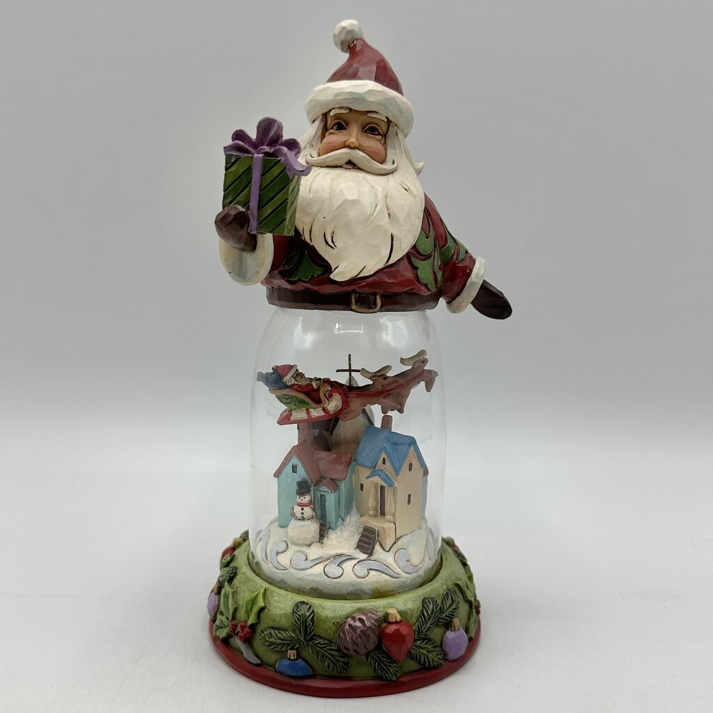 Jim Shore Heartwood Creek 2016 Rooftops Await Glass Dome Santa w/Christmas Scene /cb