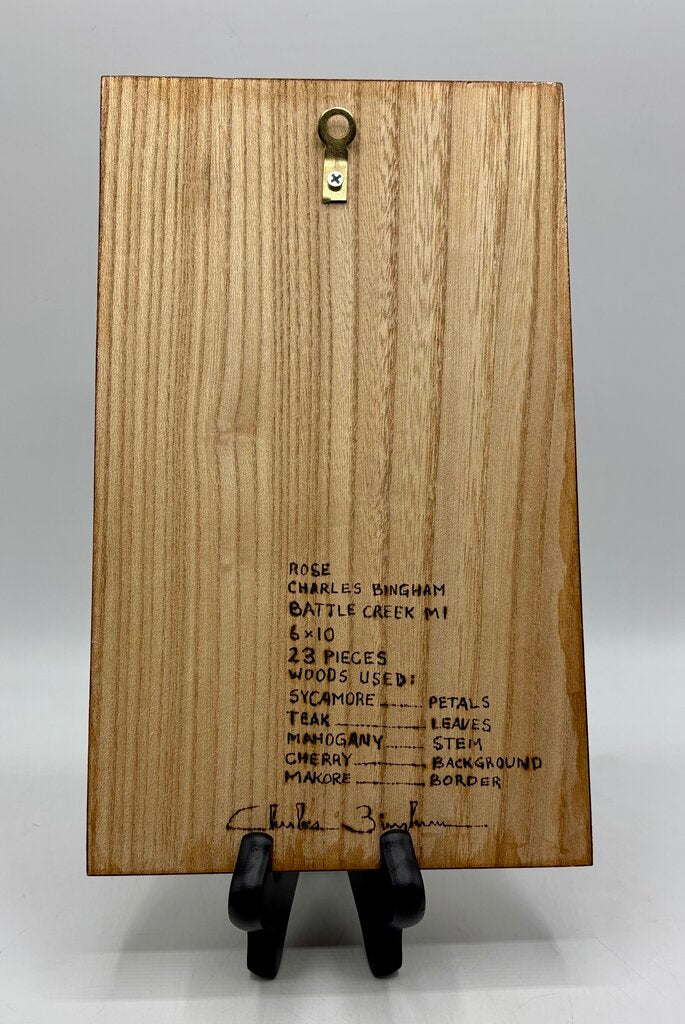 Inlay Marquetry Rose Plaque by Charles Bingham /j