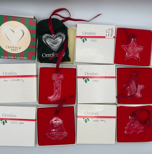 Vintage Lot of 6 Orrefors Crystal Christmas Ornaments w/Boxes 1990-97 /ro