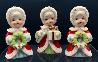 Vintage 1950’s Trio of Enesco Christmas Girls Figurines /b