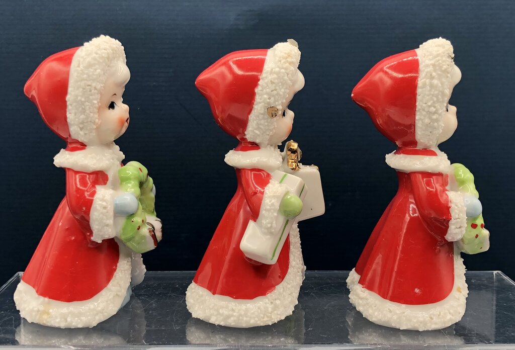 Vintage 1950’s Trio of Enesco Christmas Girls Figurines /b
