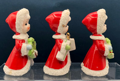 Vintage 1950’s Trio of Enesco Christmas Girls Figurines /b