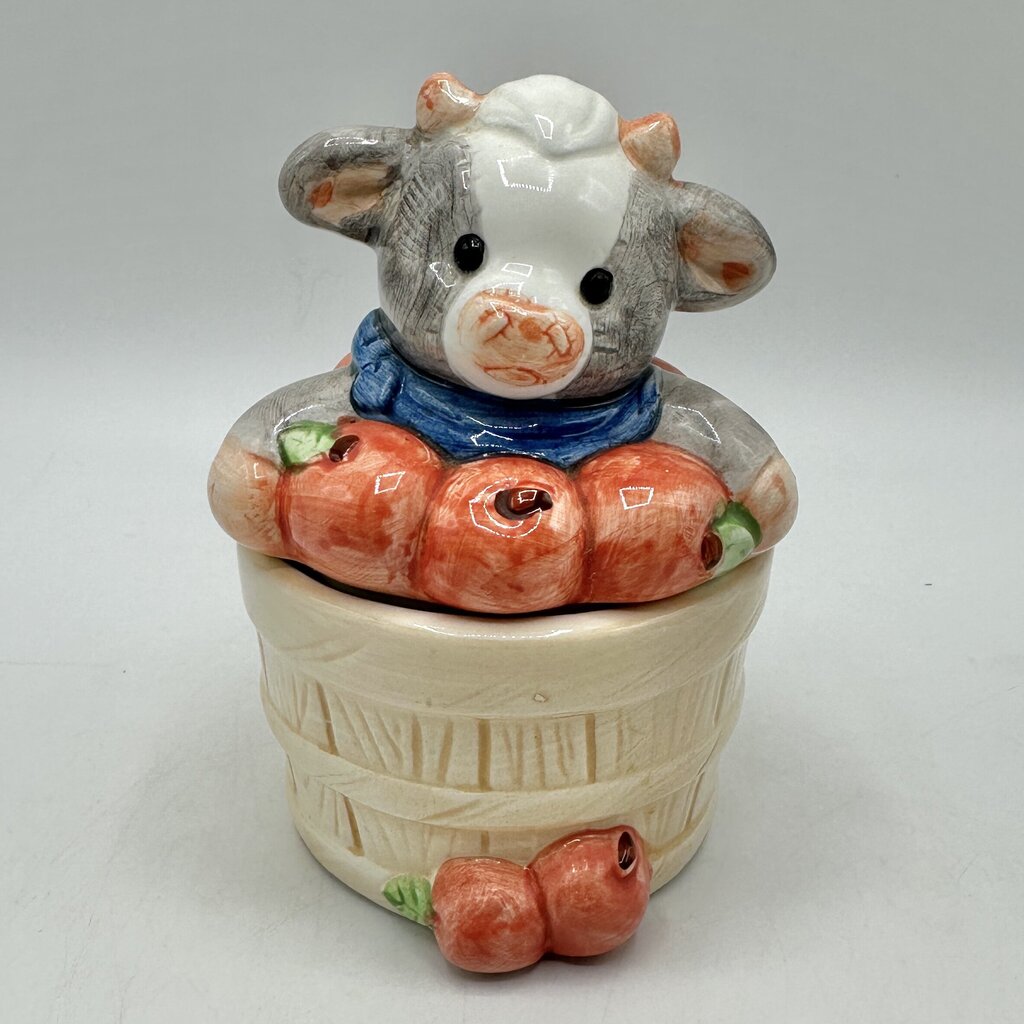 Rare Vintage Enesco Mary’s Moo Moos Sugar Bowl/Jelly Jar w/Plastic Spoon /cb