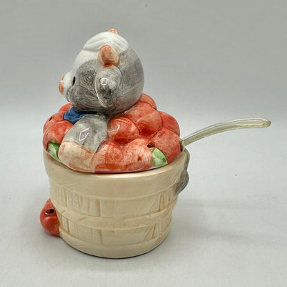 Rare Vintage Enesco Mary’s Moo Moos Sugar Bowl/Jelly Jar w/Plastic Spoon /cb