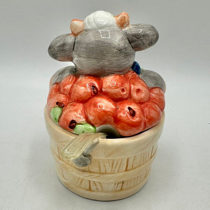 Rare Vintage Enesco Mary’s Moo Moos Sugar Bowl/Jelly Jar w/Plastic Spoon /cb