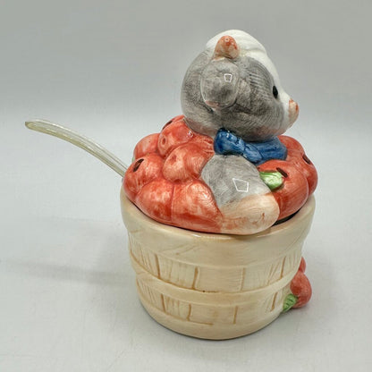 Rare Vintage Enesco Mary’s Moo Moos Sugar Bowl/Jelly Jar w/Plastic Spoon /cb