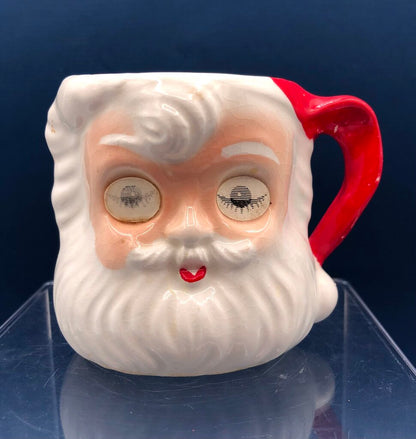 Vintage Lenticular Winking Eyes Santa Xmas Mug Japan /b