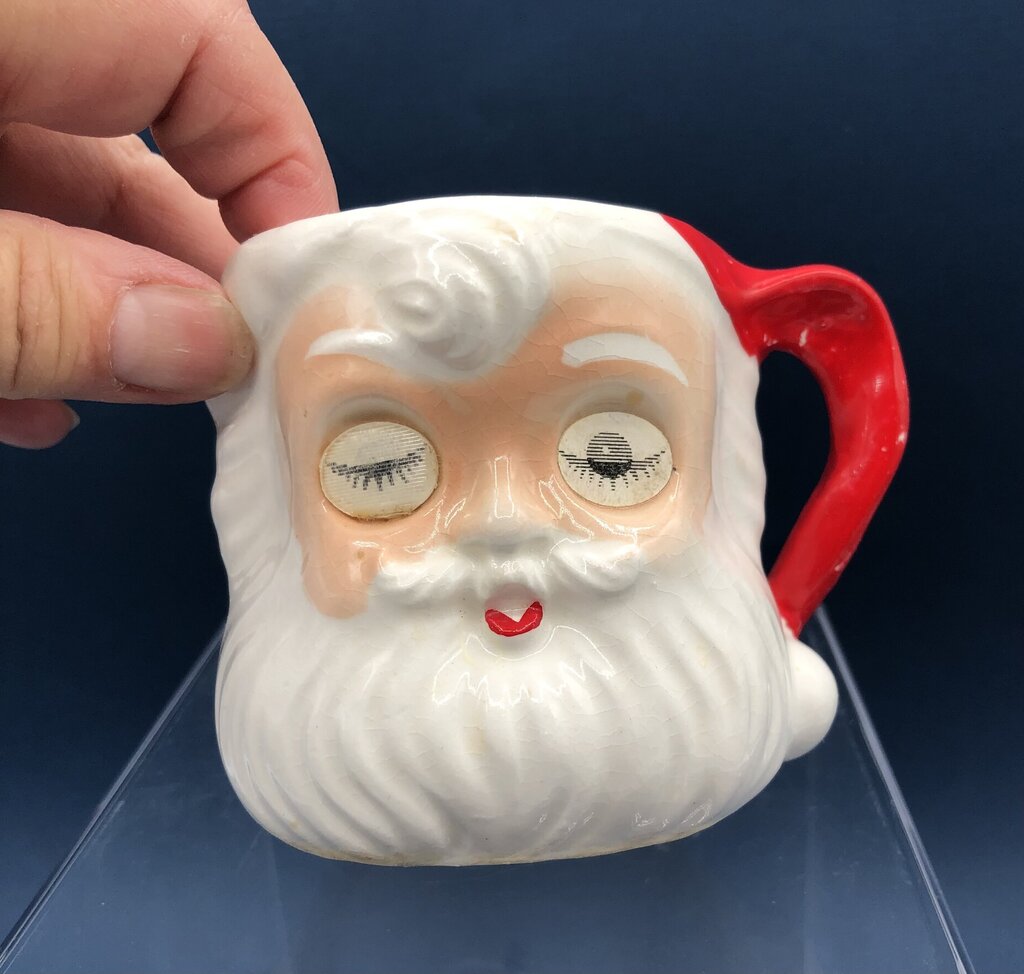 Vintage Lenticular Winking Eyes Santa Xmas Mug Japan /b