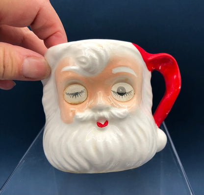 Vintage Lenticular Winking Eyes Santa Xmas Mug Japan /b
