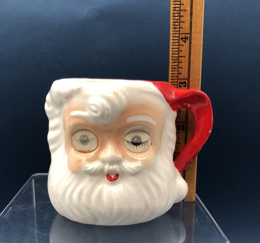 Vintage Lenticular Winking Eyes Santa Xmas Mug Japan /b