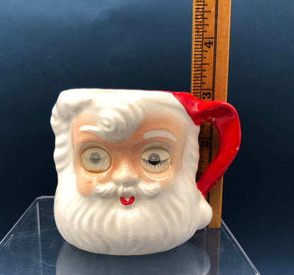 Vintage Lenticular Winking Eyes Santa Xmas Mug Japan /b