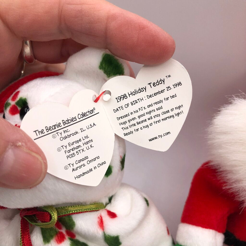 1998 Trio of Christmas Beanie Babies Teddy/ Santa/ Penguin /b