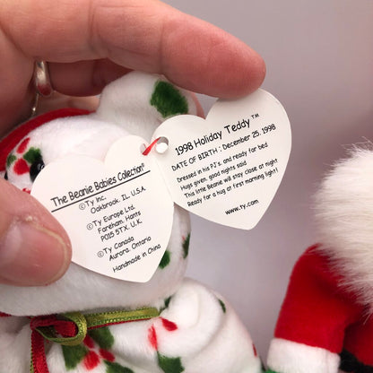 1998 Trio of Christmas Beanie Babies Teddy/ Santa/ Penguin /b