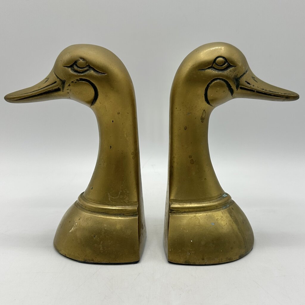 Vintage Mid-Century Cast Brass Mallard Duck Head Bookends Made in Korea /cb