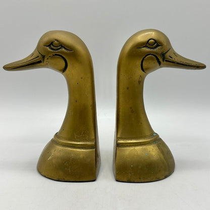 Vintage Mid-Century Cast Brass Mallard Duck Head Bookends Made in Korea /cb