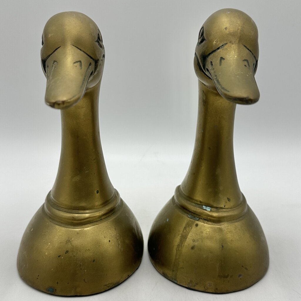 Vintage Mid-Century Cast Brass Mallard Duck Head Bookends Made in Korea /cb