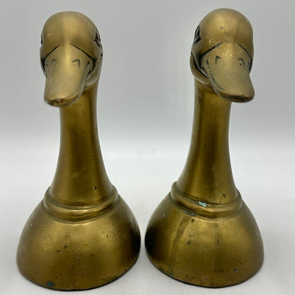 Vintage Mid-Century Cast Brass Mallard Duck Head Bookends Made in Korea /cb