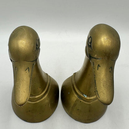 Vintage Mid-Century Cast Brass Mallard Duck Head Bookends Made in Korea /cb
