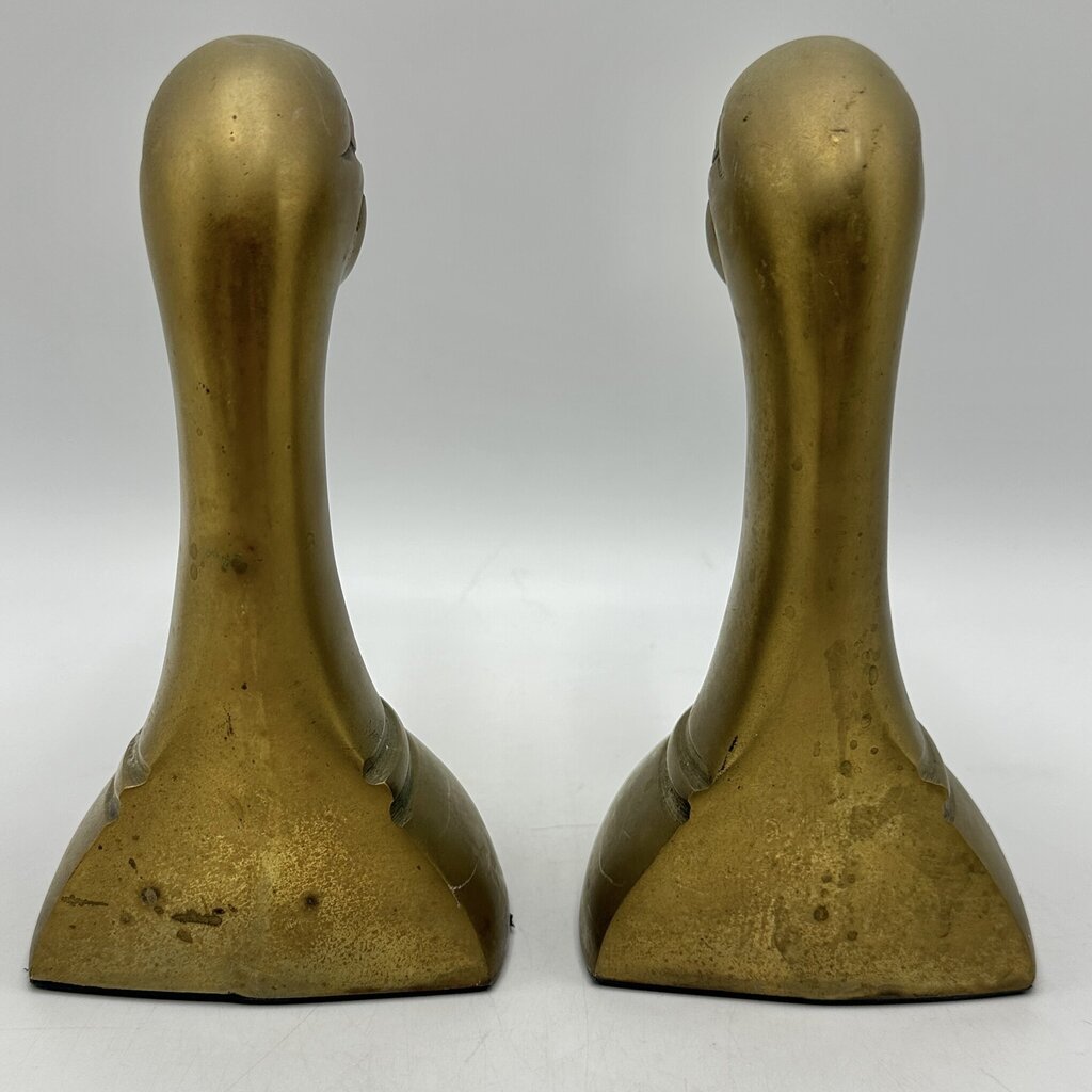 Vintage Mid-Century Cast Brass Mallard Duck Head Bookends Made in Korea /cb