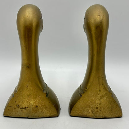Vintage Mid-Century Cast Brass Mallard Duck Head Bookends Made in Korea /cb